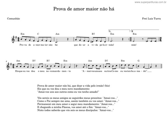 Partitura da música Prova De Amor Maior Não Há – Frei Luiz Turra