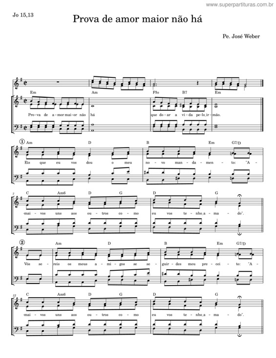 Partitura da música Prova De Amor Maior Não Há – Pe. José Weber v.2