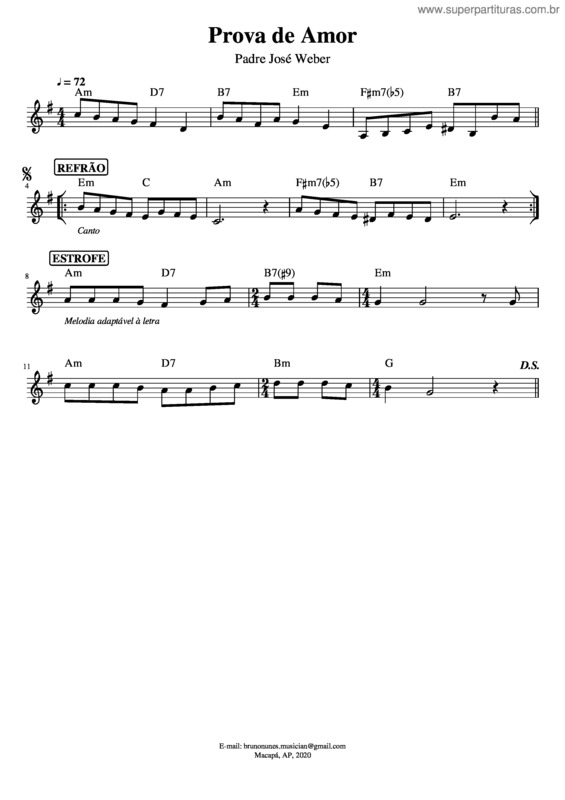 Partitura da música Prova De Amor