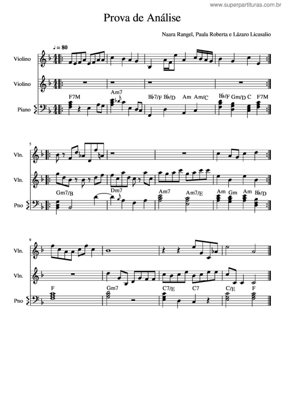 Partitura da música Prova De Análise I
