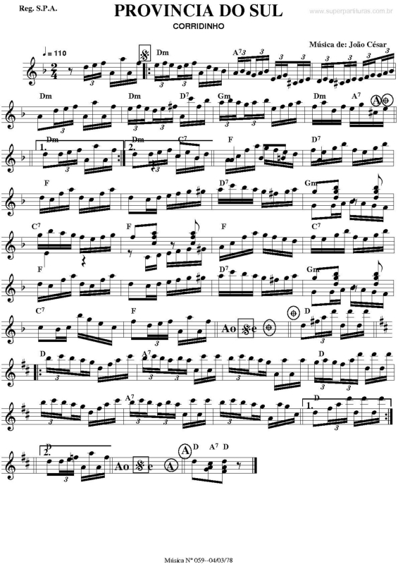 Partitura da música Província do Sul