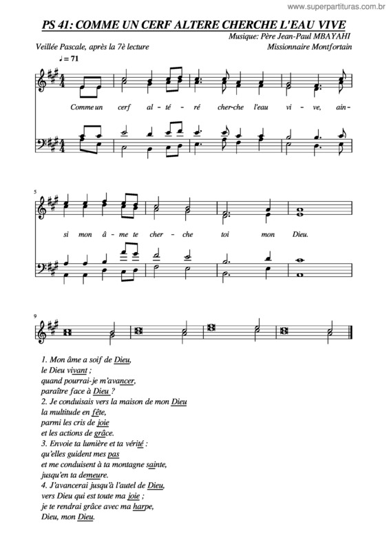 Partitura da música Ps 41: Comme Un Cerf Altere Cherche L`Eau Vive