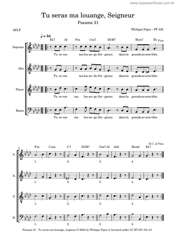 Partitura da música Ps21 Tu Seras Ma Louange Seigneur