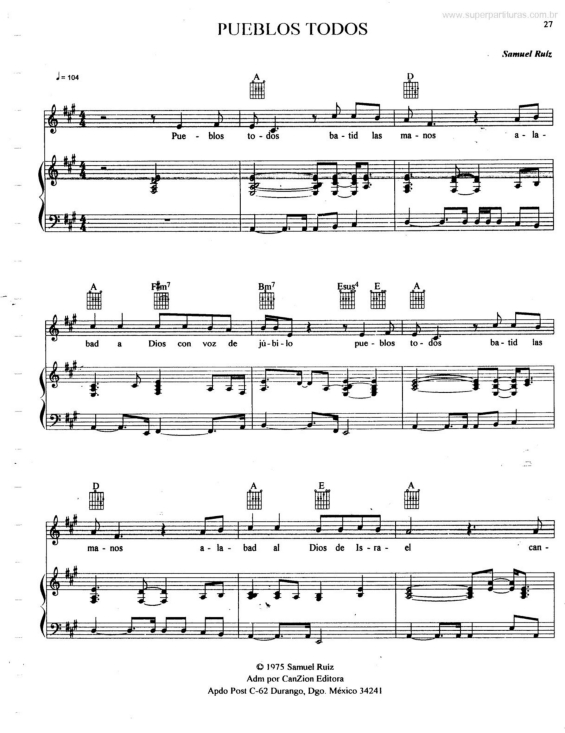 Partitura da música Pueblos Todos