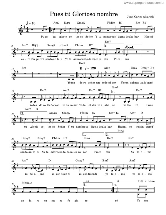 Partitura da música Pues Tu Glorioso Eres Señor – Juan Carlos Alvarado