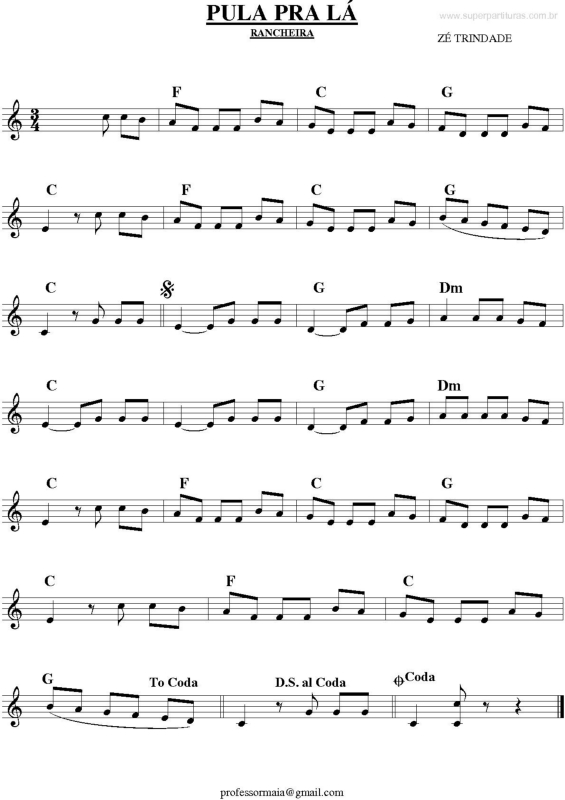 Partitura da música Pula pra Lá