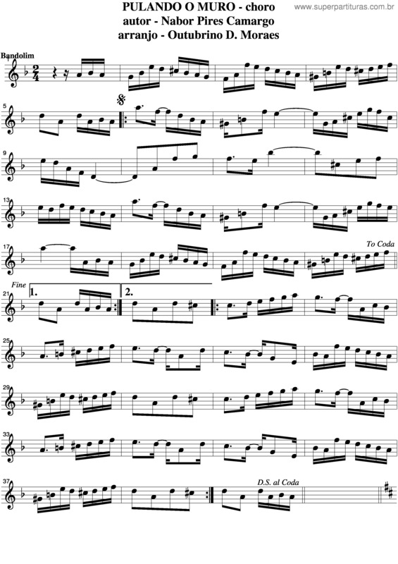 Partitura da música Pulando O Muro