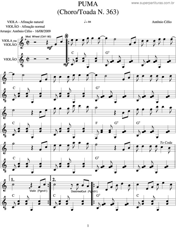 Partitura da música Puman