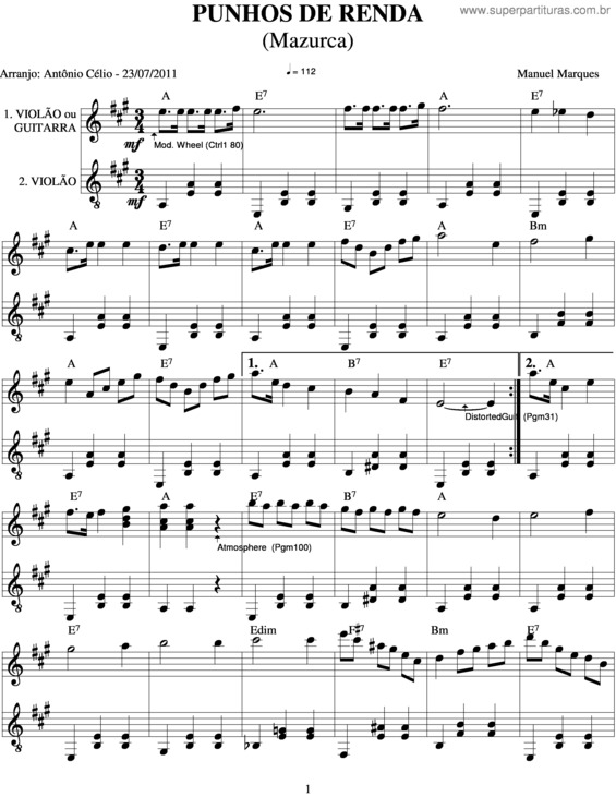 Partitura da música Punhos De Renda