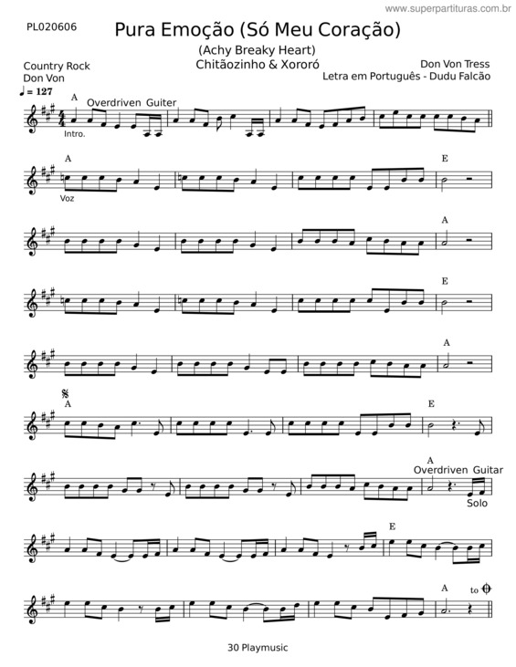 Partitura da música Pura Emoção