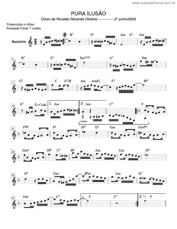 Partitura da música Pura Ilusão