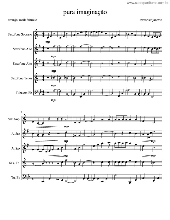 Partitura da música Pura Imagina O Quinteto