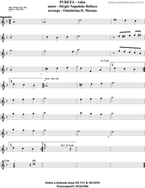 Partitura da música Pureza v.4