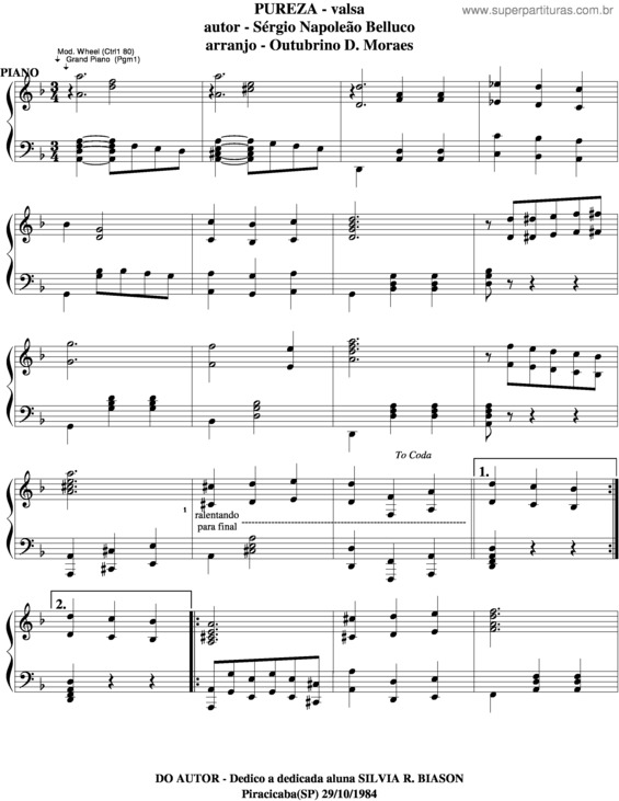 Partitura da música Pureza v.6