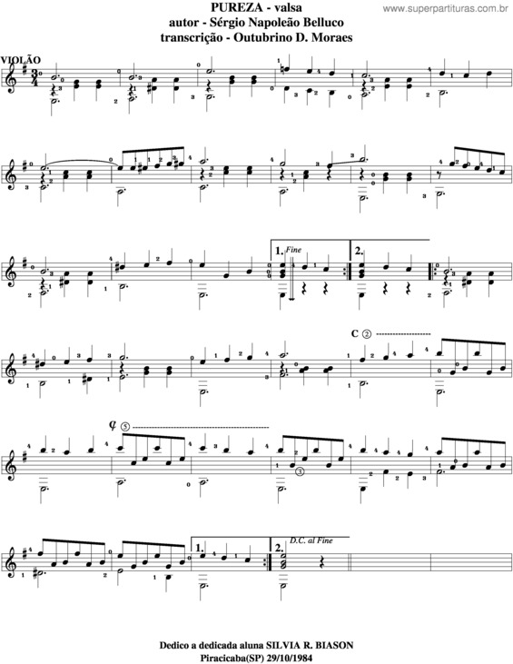 Partitura da música Pureza v.7