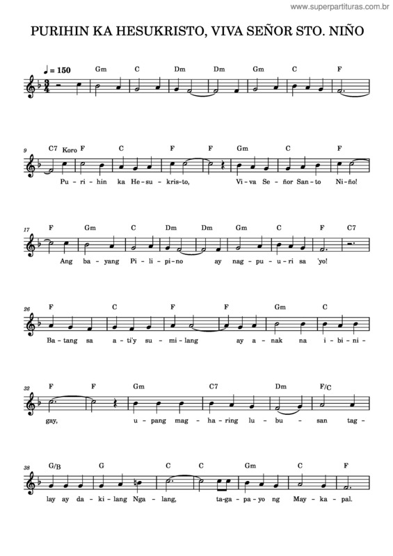 Partitura da música Purihin Ka Hesukristo, Viva Señor Santo Niño! – Ferdz M. Bautista Purihin Ka Hesukristo, Viva Señor Sto. Niño