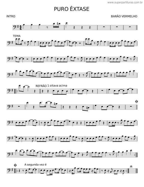 Partitura da música Puro Êxtase – Barão Vermelho