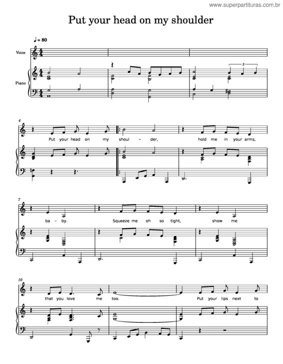 Partitura da música Put Your Head On My Shoulder – Paul Anka
