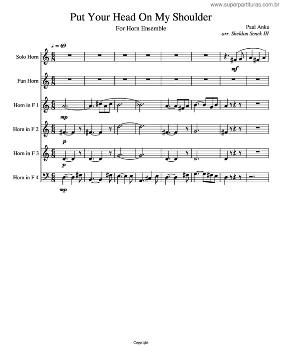Partitura da música Put Your Head On My Shoulder For Horn Ensemble