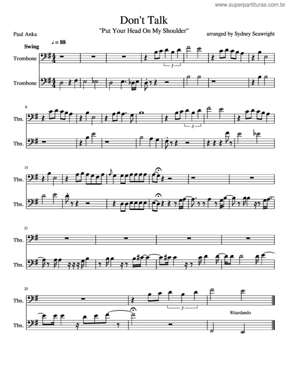 Partitura da música Put Your Head On My Shoulder v.2