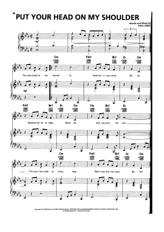Partitura da música Put Your Head On My Shoulder