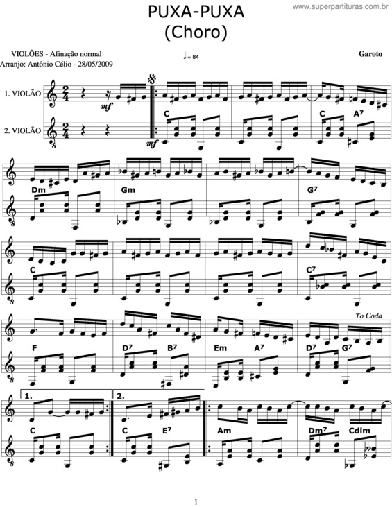 Partitura da música Puxa Puxa v.2