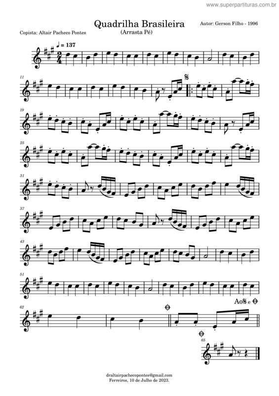 Partitura da música Quadrilha Brasileira –  Gerson Filho.Mscz