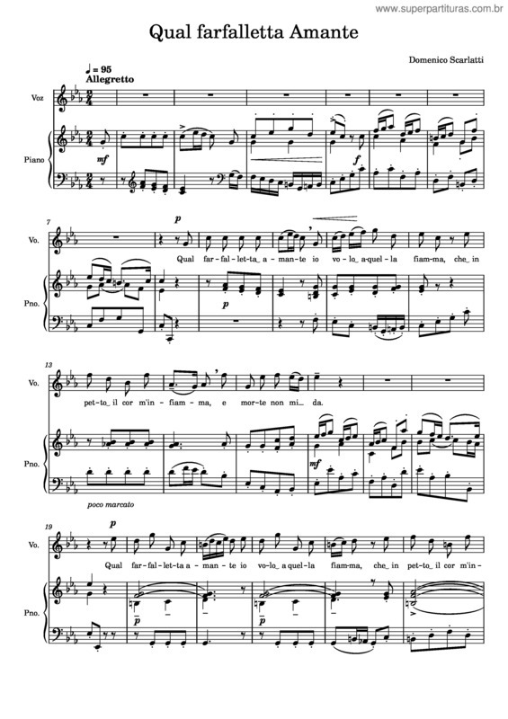 Partitura da música Qual Farfalletta Amante  – Domenico Scarlatti