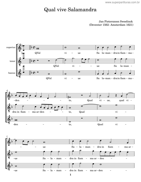 Partitura da música Qual Vive Salamandra – Jan Pieterszoon Sweelinck