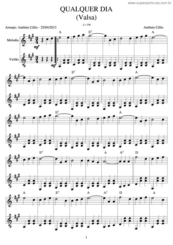 Partitura da música Qualquer Dia