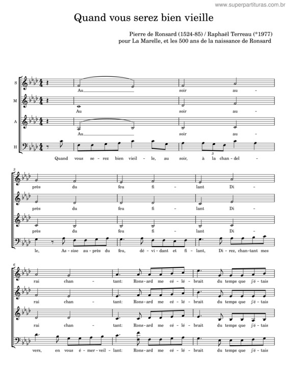 Partitura da música Quand Vous Serez Bien Vieille – Pierre De Ronsard