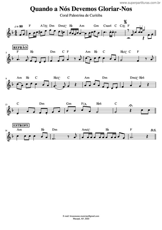 Partitura da música Quando A Nós Devemos Gloriar–Nos