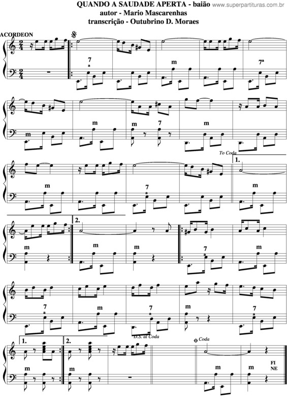 Partitura da música Quando A Saudade Aperta v.3