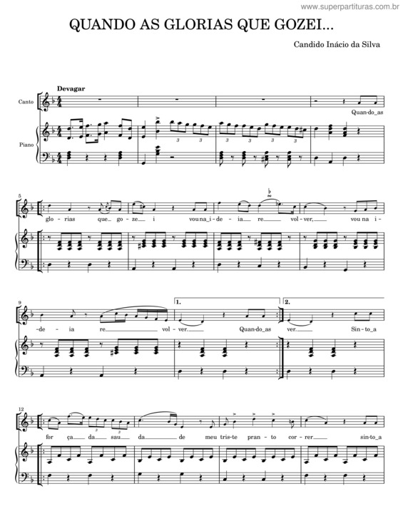 Partitura da música Quando As Glorias Que Gozei