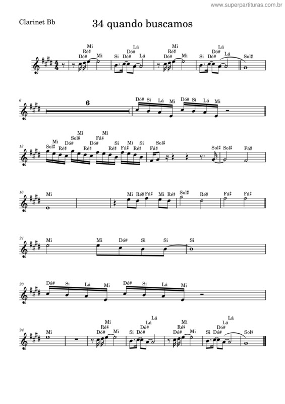 Partitura da música Quando Buscamos Clarinet Bb