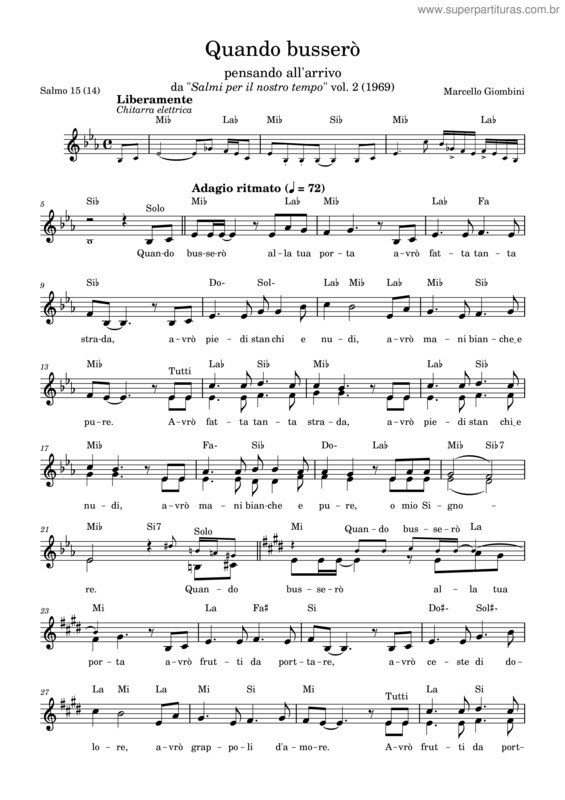 Partitura da música Quando Busserò – Marcello Giombini