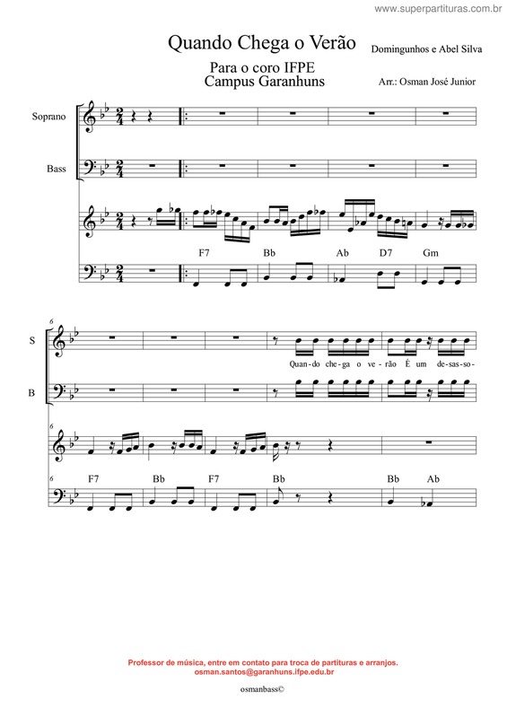 Partitura da música Quando Chega O Verão