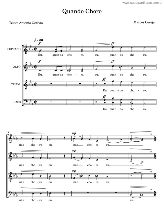 Partitura da música Quando Choro