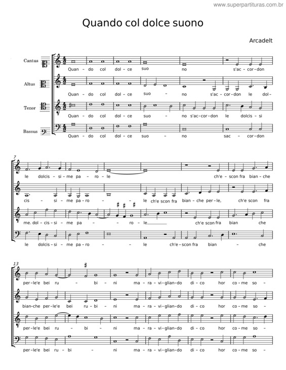 Partitura da música Quando Col Dolce Suono – Arcadelt
