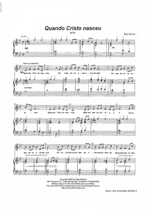 Partitura da música Quando Cristo Nasceu