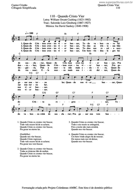 Partitura da música Quando Cristo Vier