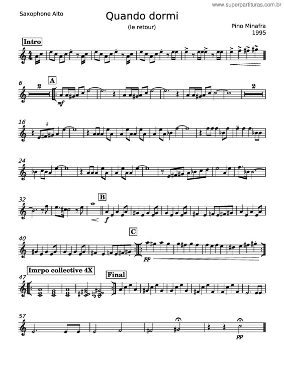 Partitura da música Quando Dormi – Pino Minafra