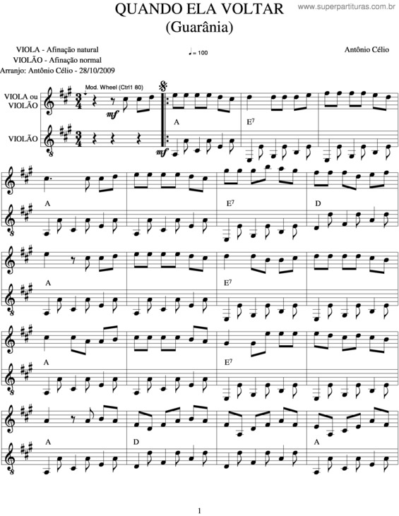 Partitura da música Quando Ela Voltar