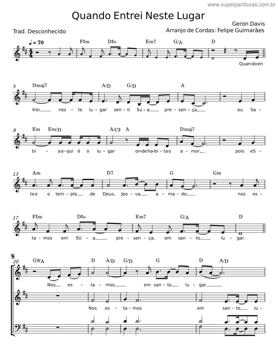 Partitura da música Quando Entrei Neste Lugar – Geron Davis