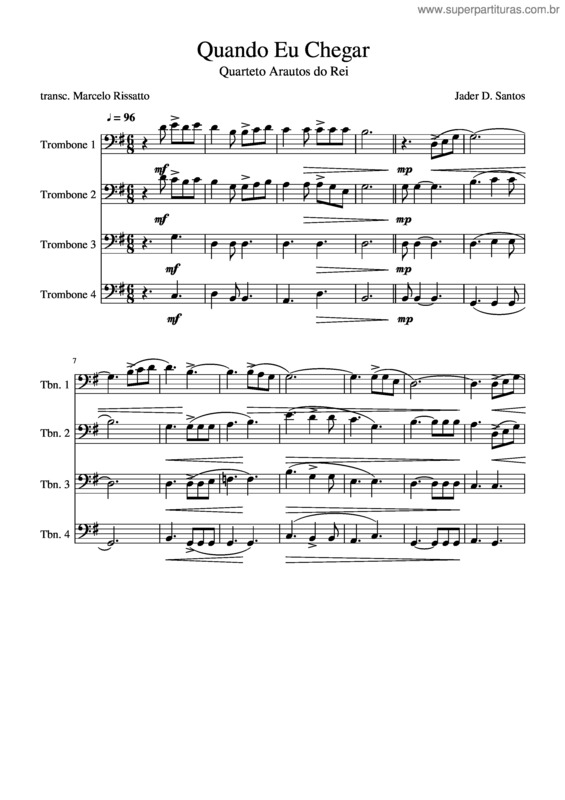 Partitura da música Quando Eu Chegar – Quarteto De Trombones