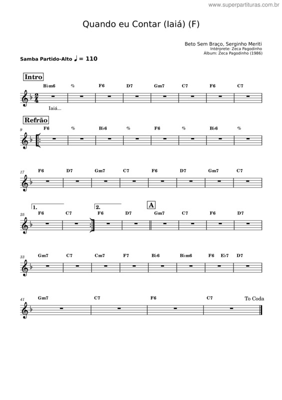 Partitura da música Quando Eu Contar