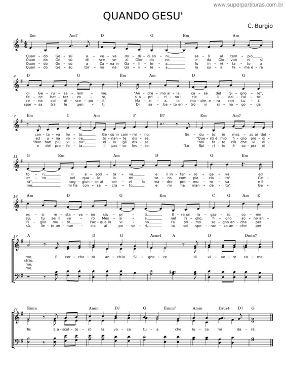 Partitura da música Quando Gesu`