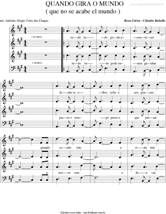 Partitura da música Quando Gira O Mundo (Que No Se Acabe El Mundo)