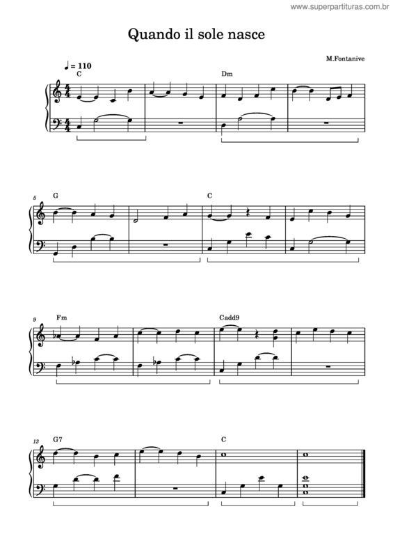 Partitura da música Quando Il Sole Nasce