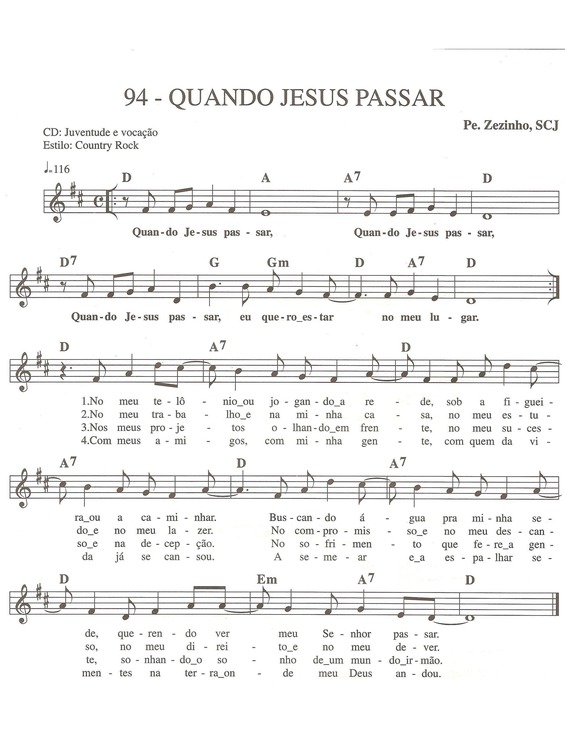 Partitura da música Quando Jesus Passar v.3
